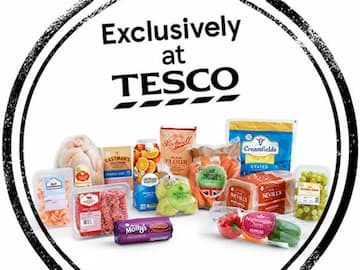 A collection of items from Tesco with 'Exclusively at Tesco' written above them