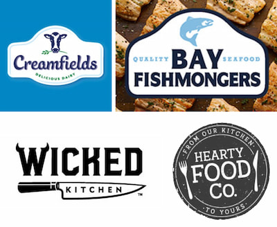 3 Exclusively at Tesco brands: Hearty Food Company, Creamfields, and Bay Fishmongers