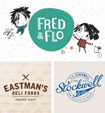 Two cartoon children with the words Fred and Flo in a bubble between them. Below: on the left, a simple logo reading Eastman's deli foods and on the right, a cursive logo reading Stockwell & Co.